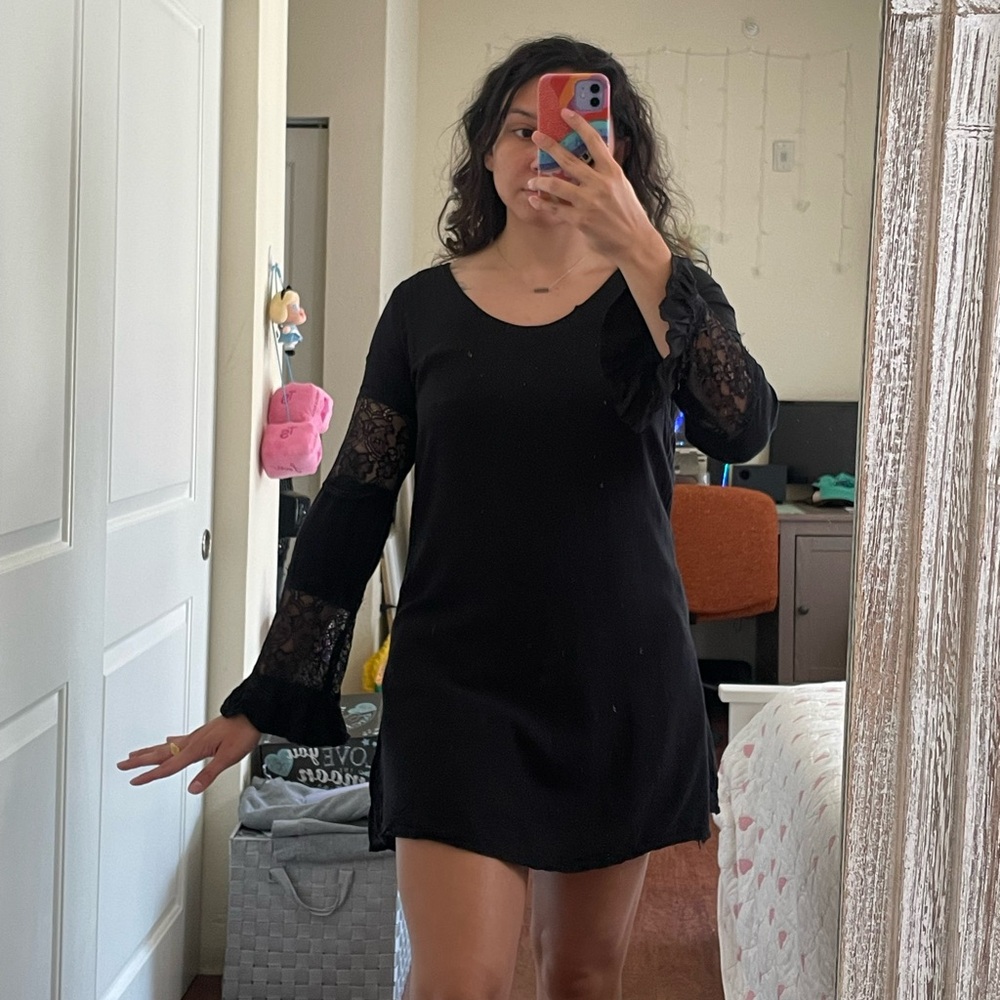 Black Dress with Lace Sleeves